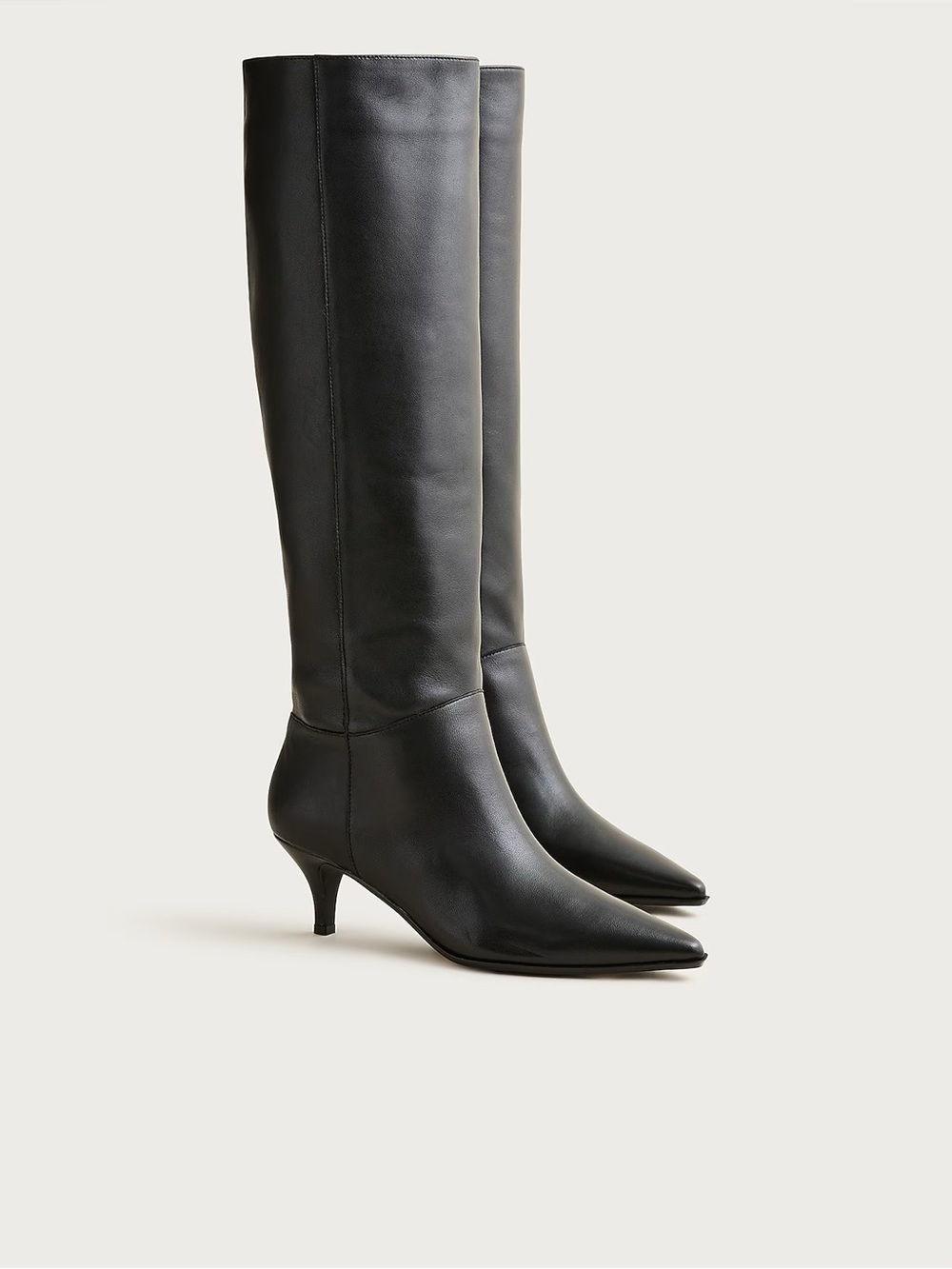 J. Crew Black Knee-High Pointed-Toe Leather Boots - Picture 2 of 3